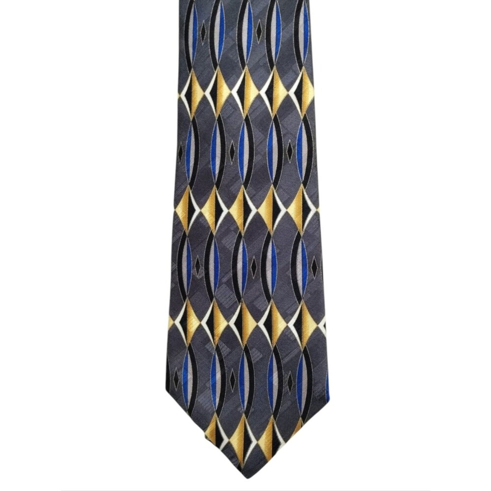 MACHADO george machado Men's Geometric Pattern Tie in Gray, Blue and Gold